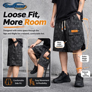 【4XL–8XL Local Stock】กางเกงขาสั้นคาร์โก้ผู้ชายไซซ์ใหญ่ Loose Fit Multi-Pocket สไตล์สตรีท