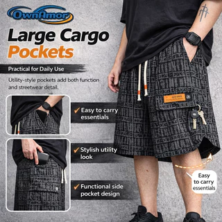 【4XL–8XL Local Stock】กางเกงขาสั้นคาร์โก้ผู้ชายไซซ์ใหญ่ Loose Fit Multi-Pocket สไตล์สตรีท