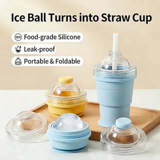 Portable Collapsible Ice Ball Cup Large Ice Ball Maker Straw Tumbler Foldable Travel Water Small Gift