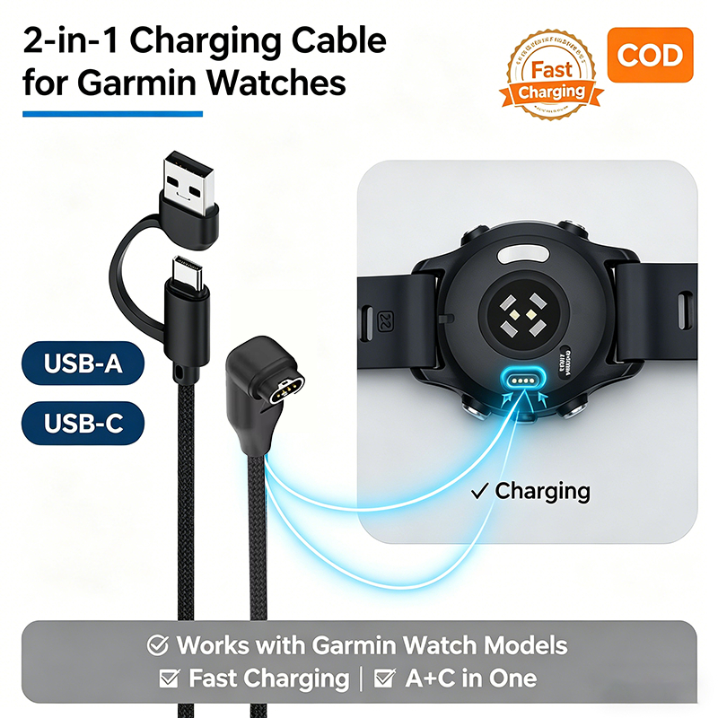 2 in 1 สายชาร์จสําหรับ Garmin USB Type-C Watch Charger สําหรับ Garmin Fenix 7 7S 7X 6 6X 6S 970 570