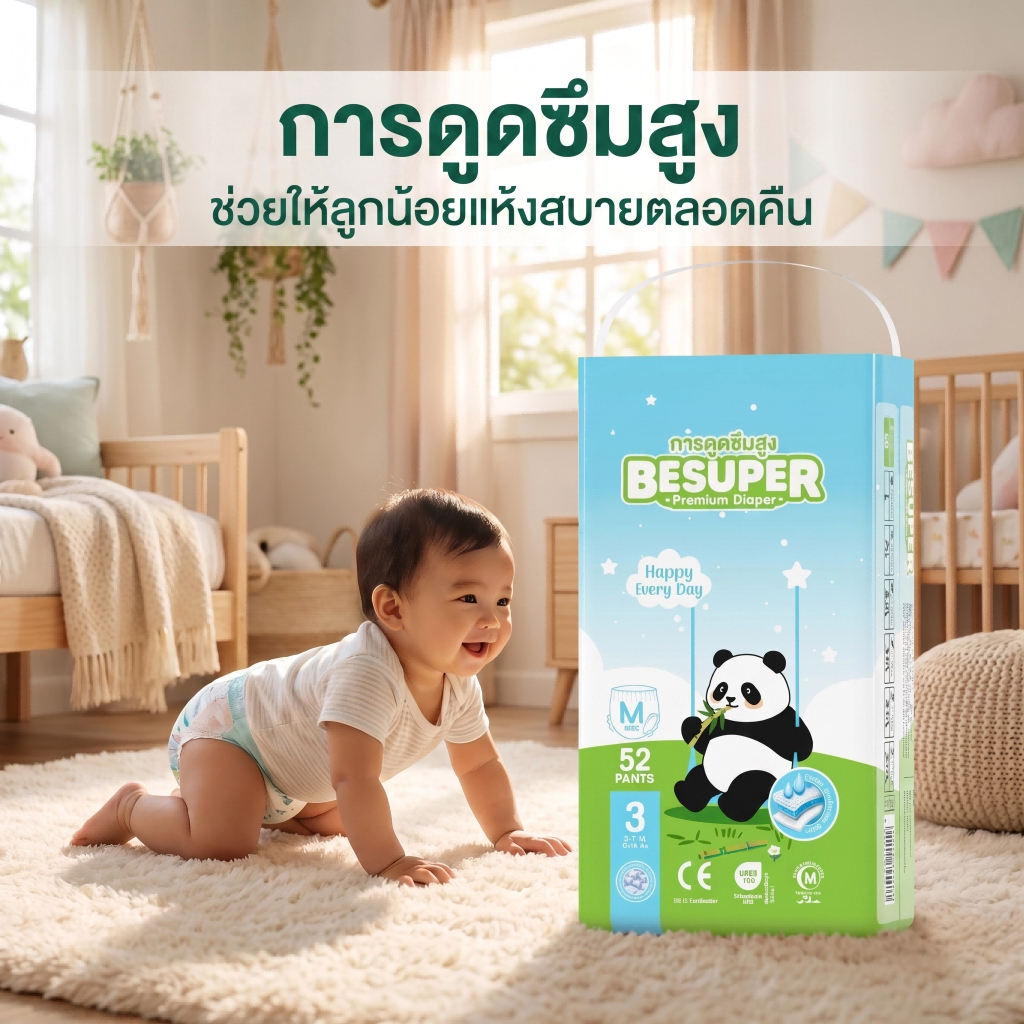 Besuper NB/S/M/L/XL/XXL/XXXL/XXXXL ขนาด 56 ชิ้นนุ่มพิเศษบางสบายระบายอากาศแห้งป้องกันการรั่วเป็นมิตรก