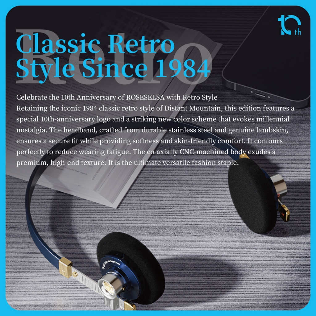 ROSESELSA Distant Mountain 10th Anniversary Edition On Ear หูฟังแบบมีสาย OOTD Vintage ชุดหูฟังคนดังหูฟัง HIFI แฟชั่นชุดสําหรับ Retro Street Snap Live กล้อง MMCX 3.5
