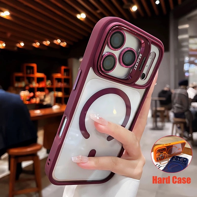 Strong Magnetic Hard Case สําหรับ iPhone 17 Pro Max 16 Pro Max 17air 11 12 13 14 15 Pro Max 16 Plus Clear กันกระแทกพร้อมขาตั้งเลนส์ป้องกันปลอกใส – โปรปัง
