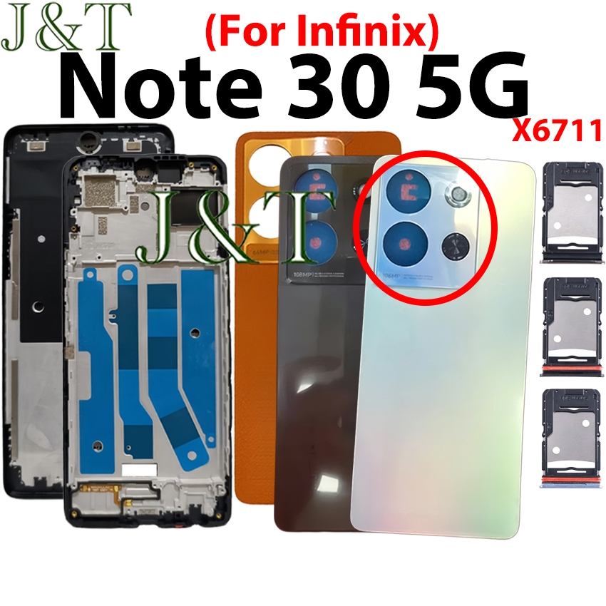 ฝาหลังแบตเตอรี่สําหรับ Infinix Note 30 5G X6711 กระจกเลนส์กล้องพร้อมกรอบ LCD ด้านหน้า + ถาดซิม