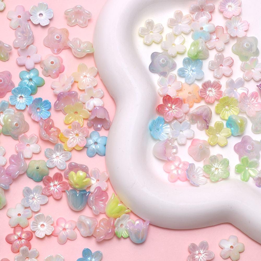 อุปกรณ์ทำเครื่องประดับ DIY 50 ชิ้น มุกหลากสีและอะคริลิกลายดอกไม้ สำหรับต่างหู สร้อยข้อมือ และการตกแต่งรถยนต์