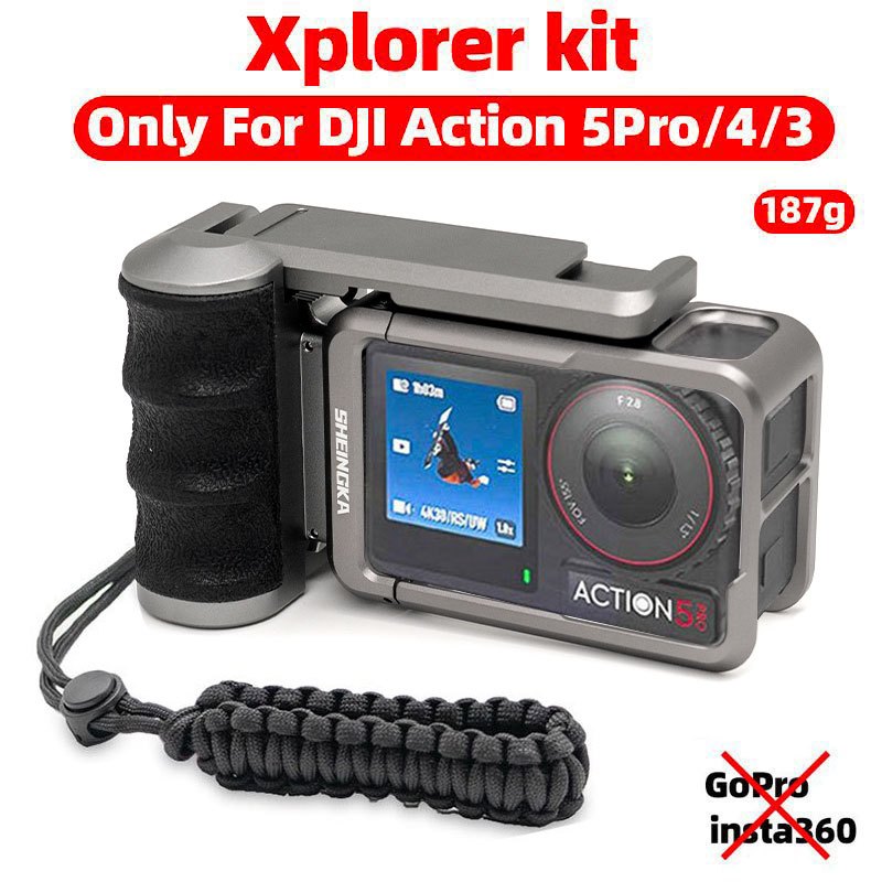 Xplorer Grip Kit สําหรับ DJI Action 5 Pro,4,3 Street Photography handle ส่วนประกอบ,โลหะกรงกระต่ายกรอ