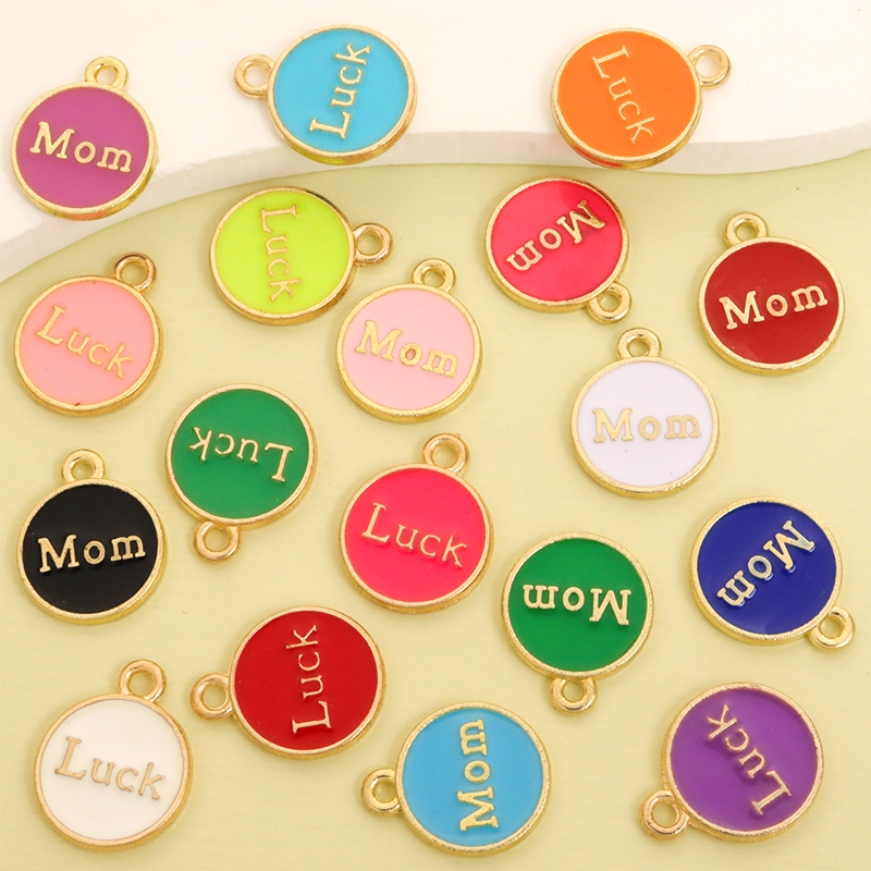10ชิ้นที่มีสีสันสองด้านหยดน้ํามันรอบเสน่ห์กับตัวอักษรแม่/หัวเข็มขัดออกแบบพอดีสําหรับทําของขวัญวันแม่,แนวโน้มสร้อยคอสร้อยข้อมือต่างหูพวงกุญแจ ทําเอง โดปามีน จี้
