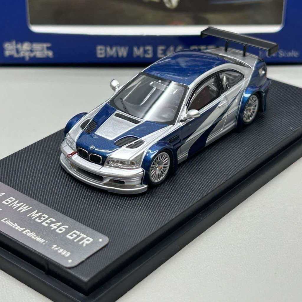 Ghost Player x SW 1: 64 BMW 3 Series M3 E46 GTR NFS Silver Blue Alloy Car Model