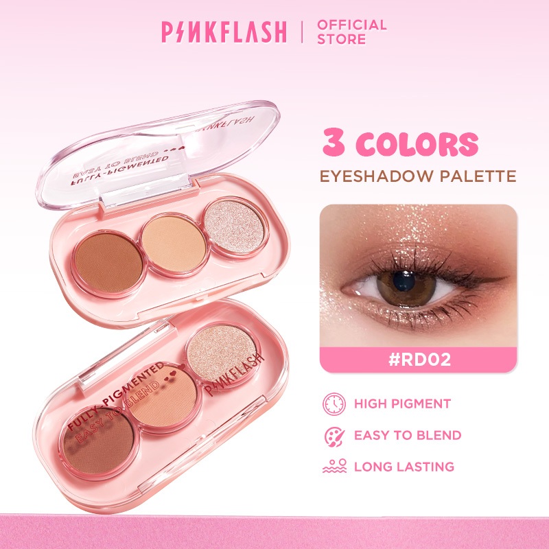 แฟลชสีชมพู #PINKGAME Pink Game Eyeshadow Palette Giltter High Pigment Easy To Blend Lasting Waterproof Silky 3 Shades PF-E23