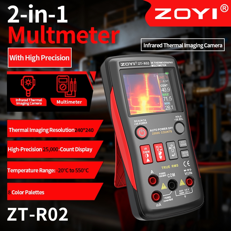 ZOYI R02 2in1 เครื่องทําความร้อนอินฟราเรด -20~550°ค มัลติมิเตอร์ ช่างไฟฟ้า 240*240 ความละเอียด