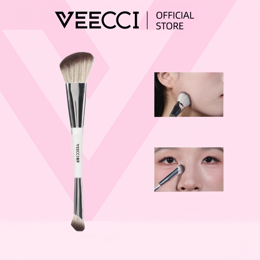 VEECCI แปรงแต่งหน้าแปรงแต่งหน้าสองหัวแกะสลักแสงและเงา