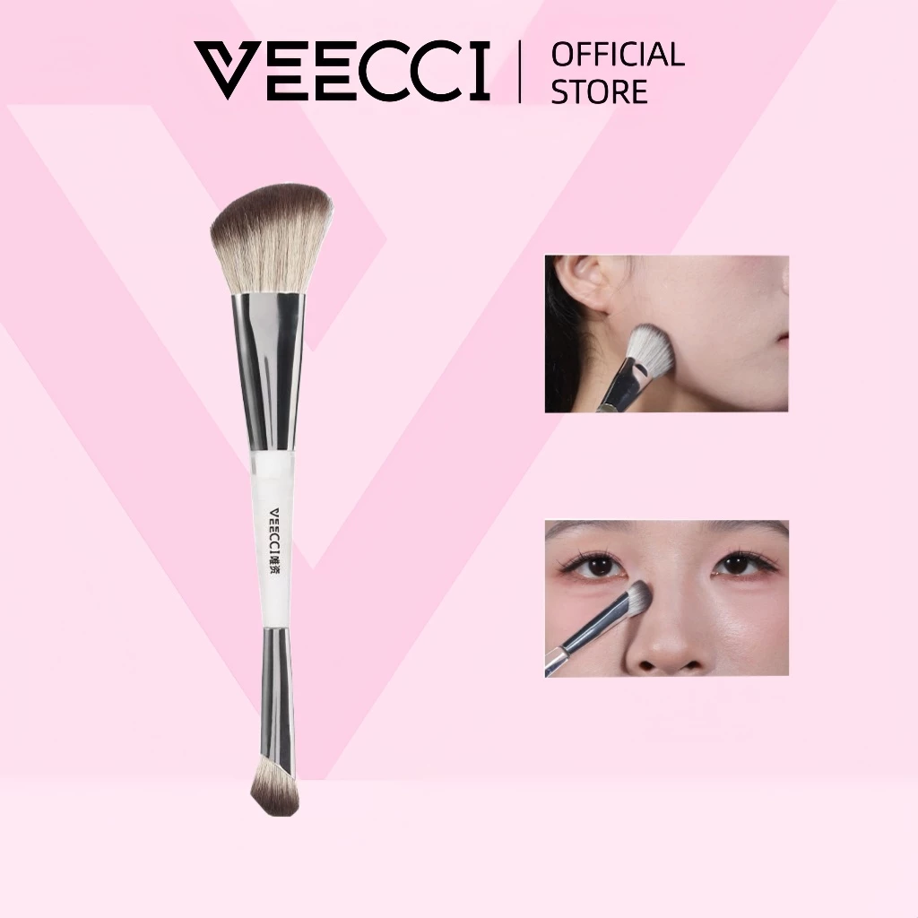 VEECCI แปรงแต่งหน้าแปรงแต่งหน้าสองหัวแกะสลักแสงและเงา