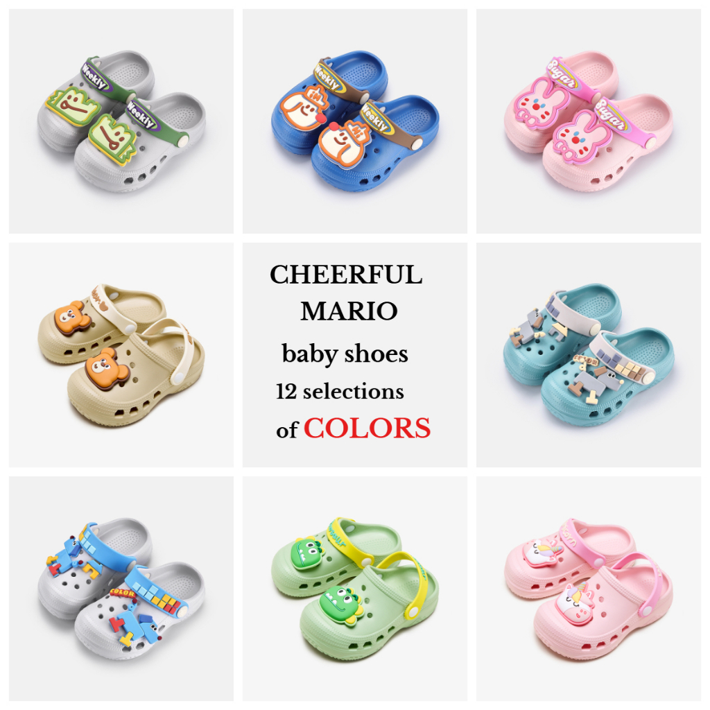 Cheerful Mario 13-20ซม 12สี นองเท้าเด็ก การ์ตูน ไดโนเสาร์&กระต่าย&หมี รองเท้ารัดส้นเด็ก DIY เหมาะสำหรับเด็กวัยหัดเดิน รองเท้าหัวโตเด็กเล็ก
