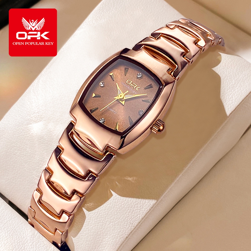 OPK นาฬิกาข้อมือผู้หญิง กันน้ํา 100% ของแท้ ส่องสว่าง สายสแตนเลส หรูหรา ทันสมัย ​​นาฬิกาควอตซ์ ของขวัญวันเกิดผู้หญิง และลำลอง นาฬิกาหญิง 8112