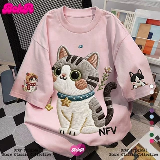 【จัดส่งตลอด 24 ชั่วโมง】🔥BCKR ลายแมวน้อย oversize ชุดหน้าร้อนคอกลมเสื้อ🐱 เสื้อผญเสื่อยืด YG4721