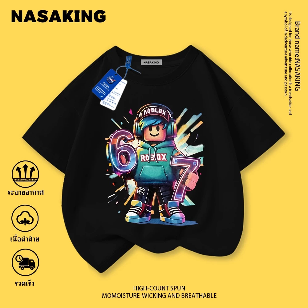 NASA เสื้อยืดแขนสั้นสำหรับเด็ก ลาย Roblox สุดเจิดจ้า เนื้อผ้าฝ้าย นุ่มสบาย