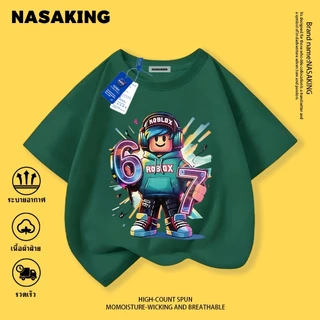 NASA เสื้อยืดแขนสั้นสำหรับเด็ก ลาย Roblox สุดเจิดจ้า เนื้อผ้าฝ้าย นุ่มสบาย