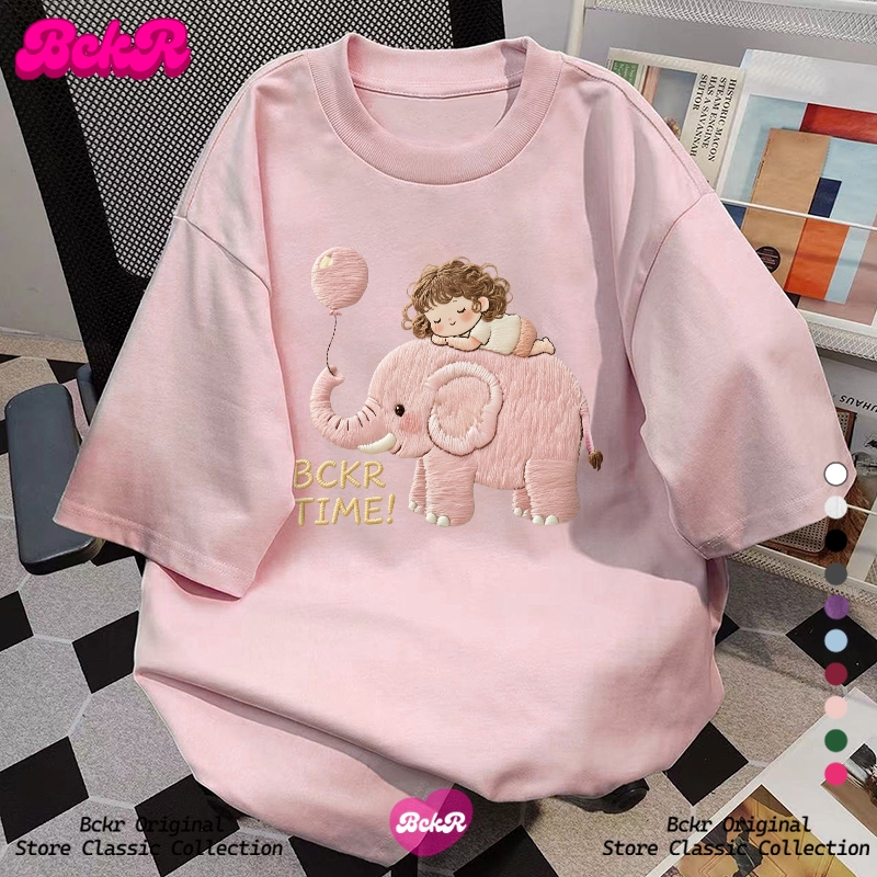 【จัดส่งตลอด 24 ชั่วโมง】 BCKR ลายกราฟฟิตี้ช้าง oversize เสื้อยืดคอกลม เสื้อผญชุดหน้าร้อนเสื้อYG4983