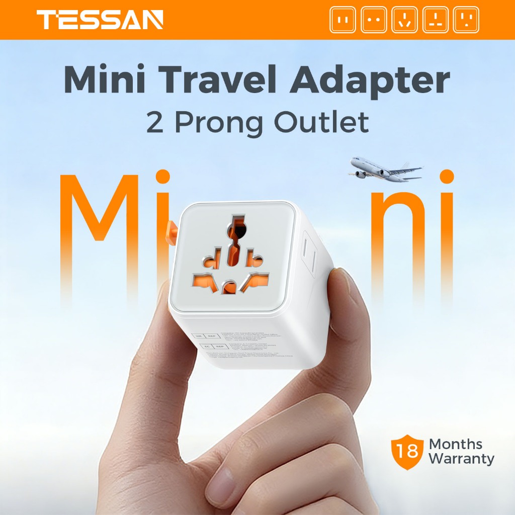 TESSAN Mini Universal Travel Adapter พร้อม เต้ารับไฟฟ้ากระแสสลับ 2ขา อะแดปเตอร์ปลั๊ก UK/EU/US/DE/AUS