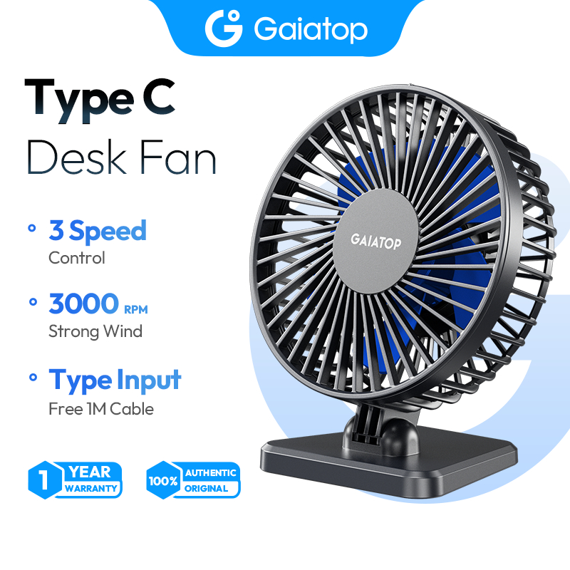 GAIATOP พัดลมตั้งโต๊ะ USB ขนาดเล็กแต่ทรงพลัง พกพาสะดวก พัดลมตั้งโต๊ะปรับความเร็วลมได้ 3 ระดับ พัดลมตั้งโต๊ะขนาดเล็กปรับระดับได้เพื่อควา