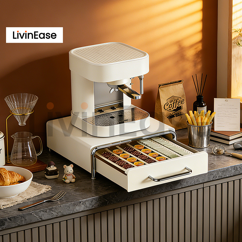 Livinease ชั้นวางเก็บแคปซูลกาแฟพร้อมลิ้นชักสําหรับเครื่องชงกาแฟชั้นวางถ้วยชา