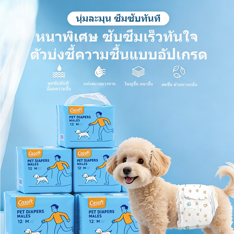 ผ้าอ้อมสําหรับสุนัขเพศผู้ เจียชาง คาซอฟท์ ผ้าอ้อมกันการรั่วซึมเกรดห้องปฏิบัติการ ส-เอ็กแอล ขนาดบางเฉียบไม่เซนและสารป้องกันคราบฉี่เหมาะสําหรับสุนัข 2-32กิโลกรัม 12 ชิ