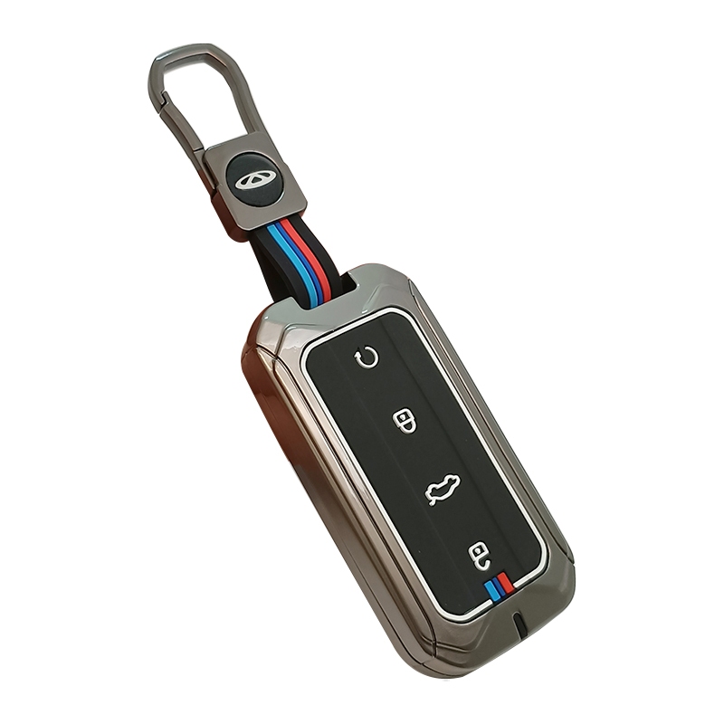 1 ชุดโลหะผสมสังกะสีกุญแจรถที่ครอบพร้อมพวงกุญแจสําหรับ Chery Jaecoo J5 EV