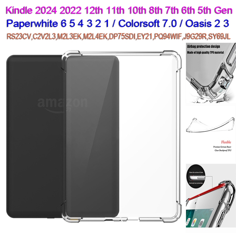 Soft TPU Clear Case สําหรับ Kindle 12th 11th 10th 8th 7th 6th 5th Gen Paperwhite 6 5 4 3 2 1 Colorso