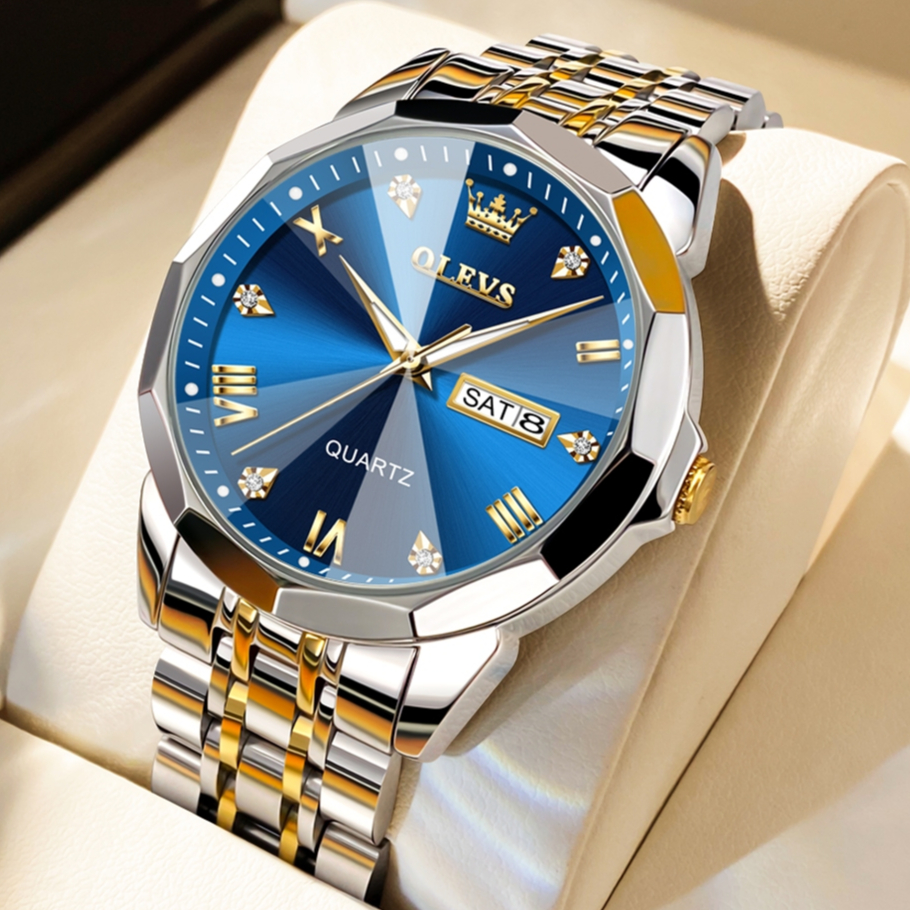OLEVS นาฬิกาผู้ชาย กันน้ำ 100% แท้ ธุรกิจ กีฬา รับประกัน พร้อมกล่อง ดูเวลา ดูวันที่ เรืองแสง สายสเตนเลส รับประกัน 3 ปี สีฟ้า สีขาว 9931