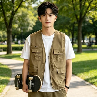 เสื้อกั๊กผู้ชาย เสื้อกั๊ก ทรงหลวม สไตล์เกาหลี น้ำหนักเบาและระบายอากาศได้ดี เหมาะสำหรับกิจกรรมกลางแจ้ง M ถึง 3XL