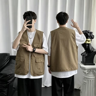 เสื้อกั๊กผู้ชาย เสื้อกั๊ก ทรงหลวม สไตล์เกาหลี น้ำหนักเบาและระบายอากาศได้ดี เหมาะสำหรับกิจกรรมกลางแจ้ง M ถึง 3XL