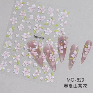 สติกเกอร์ติดเล็บ ลายดอกทิวลิป 5D สีรุ้ง กระต่ายน้อยน่ารัก ดอกไม้ ดาว แสงดาว แบบนูน