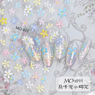 สติกเกอร์ติดเล็บ ลายดอกทิวลิป 5D สีรุ้ง กระต่ายน้อยน่ารัก ดอกไม้ ดาว แสงดาว แบบนูน