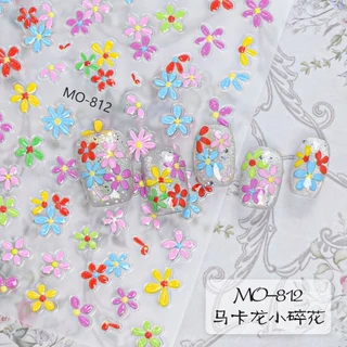 สติกเกอร์ติดเล็บ ลายดอกทิวลิป 5D สีรุ้ง กระต่ายน้อยน่ารัก ดอกไม้ ดาว แสงดาว แบบนูน