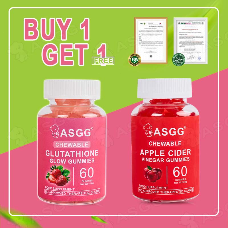 ซื้อ1รับ1กลูตาไธโอน + Apple Cider Vinegar Gummies Skin Whitening Brightening Detox Antioxidant 60
