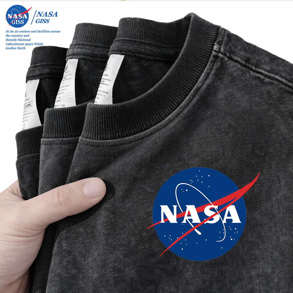 NASA เสื้อยืดฟอก oversize ชายหญิงแขนสั้น สตรีทฮิปฮอป summer NASALOGG พิมพ์ลาย คอตตอน100% คอกลม หลวมและระบายอากาศ