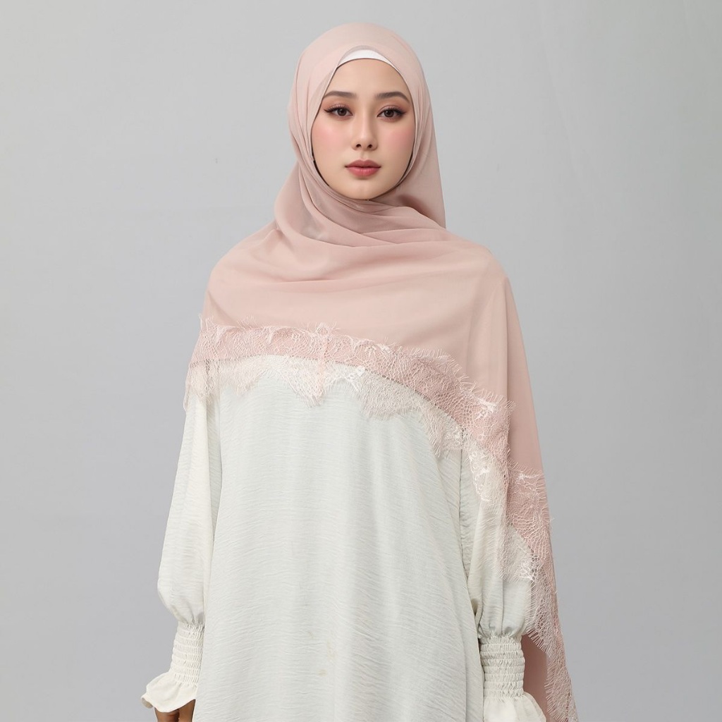 LMLAVEEN ผ้าพันคอฮิญาบชีฟองหนักสีธรรมดามุสลิม Headscarf ลูกไม้ผ้าคลุมไหล่พรีเมี่ยมผู้หญิง Tudung