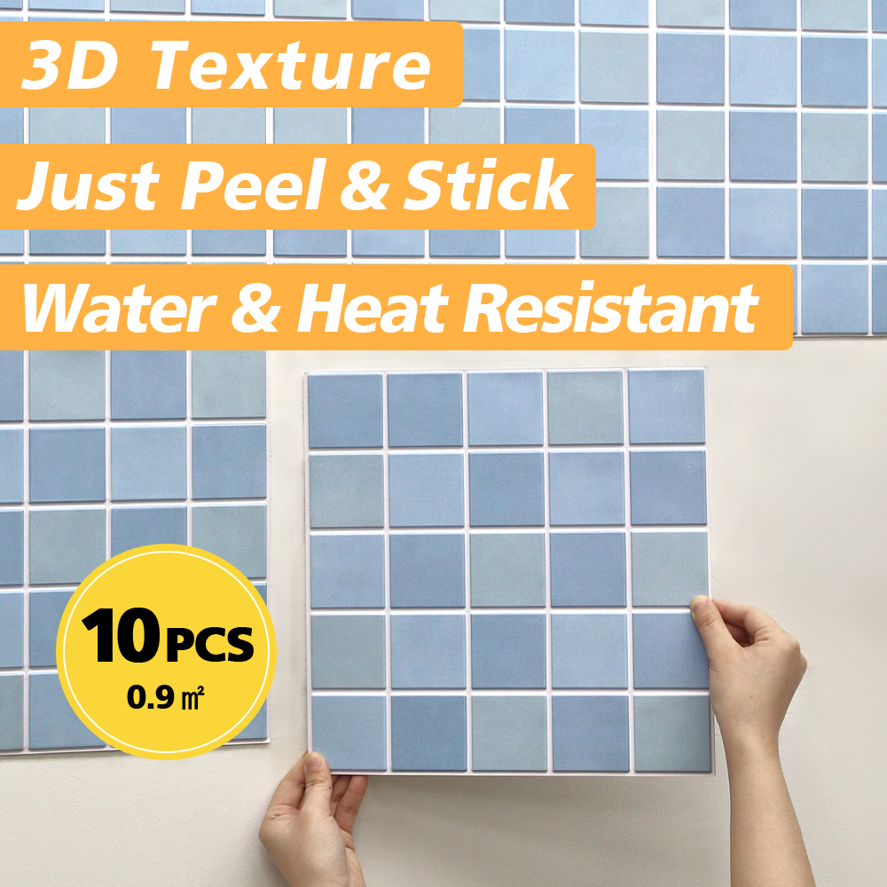 [10 ชิ้น] 3D Peel and Stick Wall Tile สติ๊กเกอร์ PVC กันน้ํากันน้ํามัน 30x30 ซม. สําหรับห้องนั่งเล่น ห้องน้ํา ห้องครัว ห้องอาบน้ํา