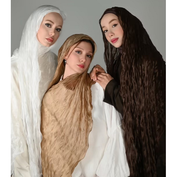 LMLAVEEN ผ้าไหมชีฟองผ้าคลุมไหล่ริ้วรอยผ้าพันคอ Hijab Shimmer มุสลิม Headscarf ธรรมดา Pashmina ผ้าคลุมไหล่ Party Tudung