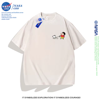 NASA เสื้อยืดฟอก oversize ชายหญิงแขนสั้น สตรีทฮิปฮอป summer เครยอนชินจัง พิมพ์ลาย คอตตอน100% คอกลม หลวมและระบายอากาศ