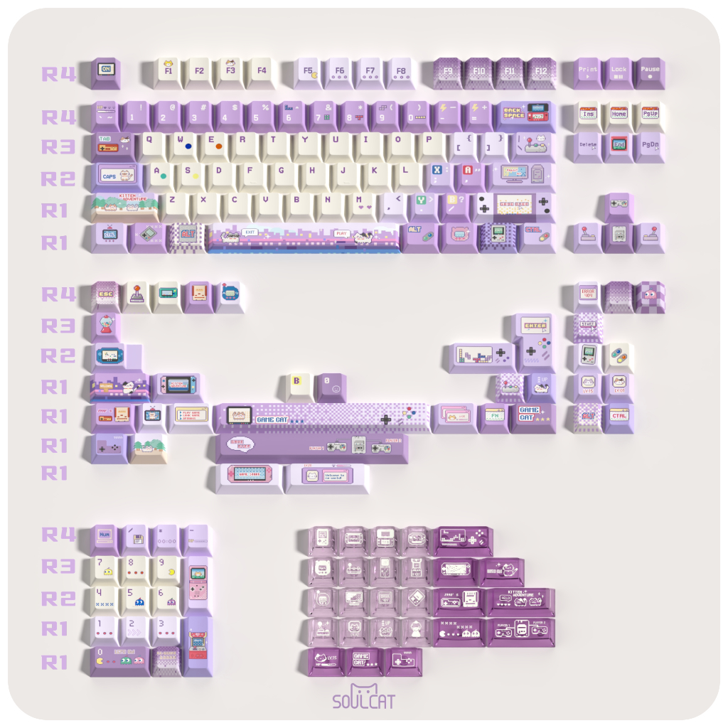 SOULCAT Meow keycap PBT + PC โปร่งใสหมอกโปร่งใส Keycap สีม่วงโปร่งใสแม่เหล็กแกนคีย์บอร์ด Keycap