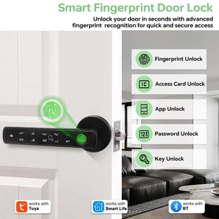 กลอนประตูดิจิตอล Smart Door Lock TUYA Digital Door Lock ประตูนิรภัย สมาร์ทล็อค ลายนิ้วมือ รหัสผ่าน บลูทูธ ปลดล็อคระยะไกล ติดตั้งไม่ต้องเจาะ