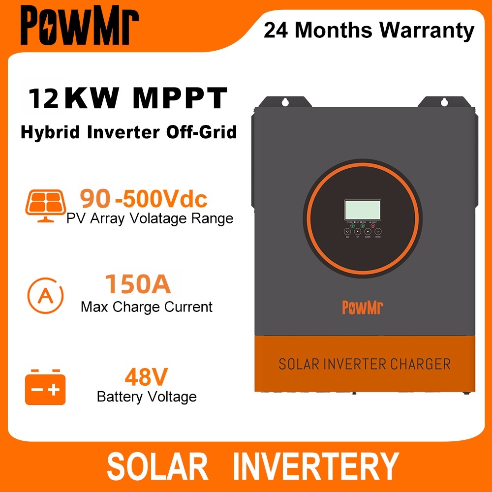 PowMr 12KW 48V Hybrid Dust Protection Kit Inverter 90-500Vdc Pv Input Bulit In 150A MPPT Controller 