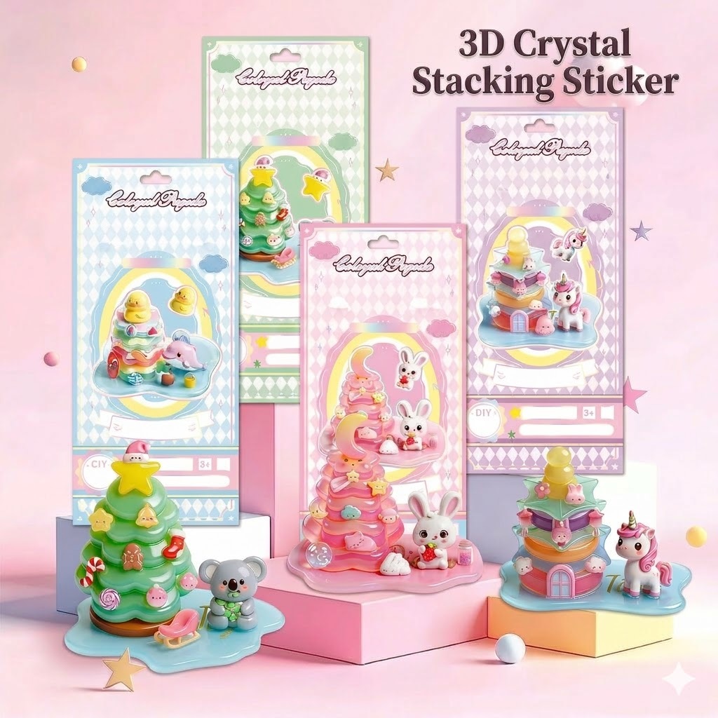 3D คริสตัลซ้อนสติกเกอร์น่ารัก DIY สมุดภาพ Kawaii บรรเทาสติกเกอร์เด็กปริศนาของเล่นของขวัญ