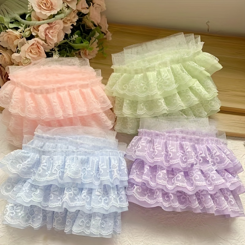 ชีฟองลูกไม้ pleated ขนาดสามชั้น สำหรับทำเสื้อผ้า กระโปรง และอุปกรณ์ประดิษฐ์
