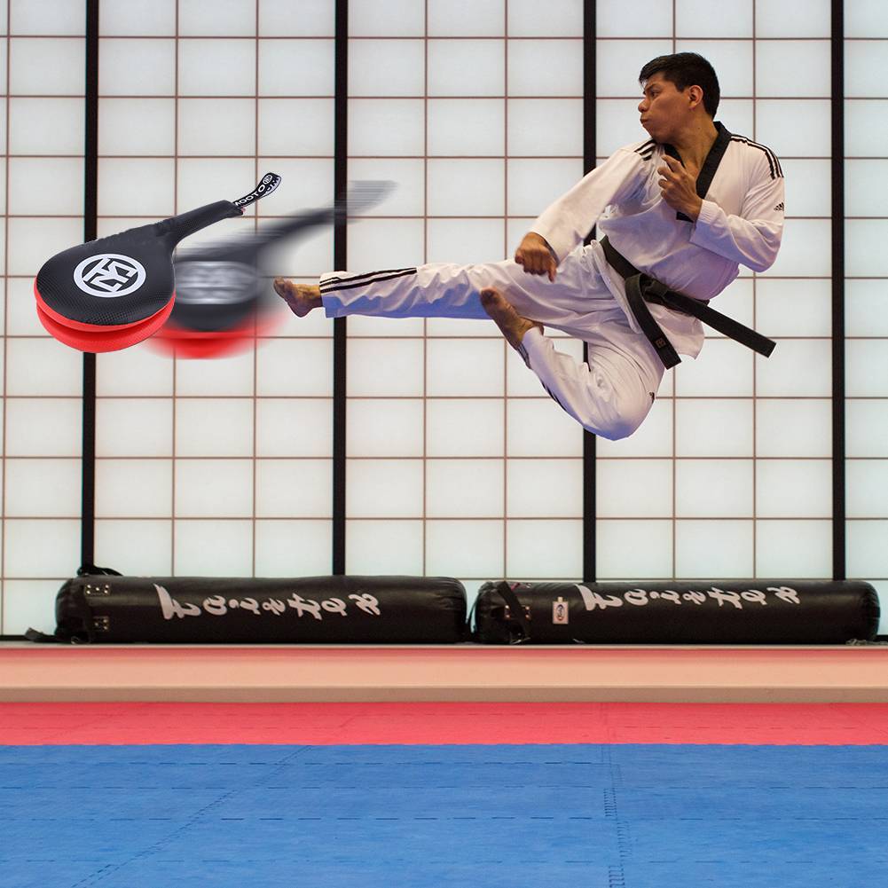 Kids Taekwondo PU Rebound Sponge Double Kick Pad Target สําหรับ Trainig (สีดํา)
