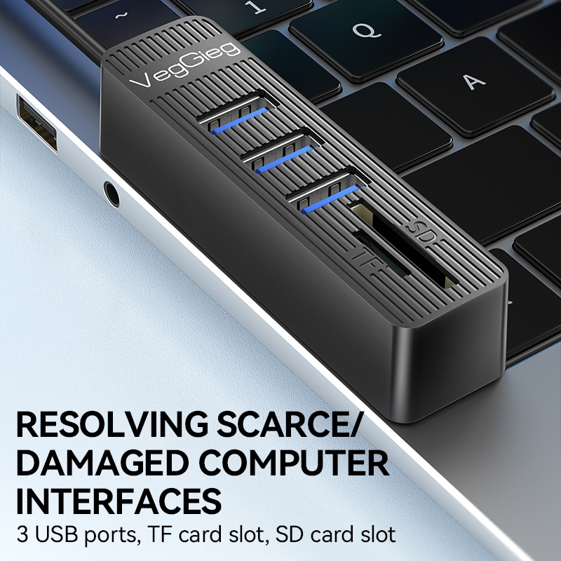 USB Splitter 5 ใน 1/8 ใน 1 พร้อม SD/TF Card Reader 3 รูปที่ 3