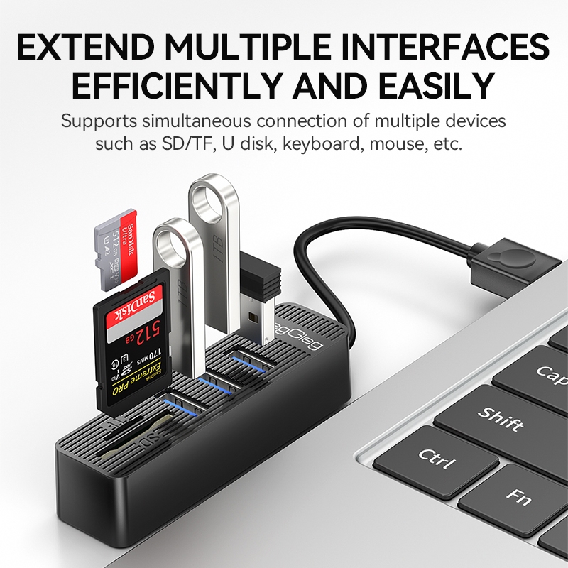 USB Splitter 5 ใน 1/8 ใน 1 พร้อม SD/TF Card Reader 3 รูปที่ 4