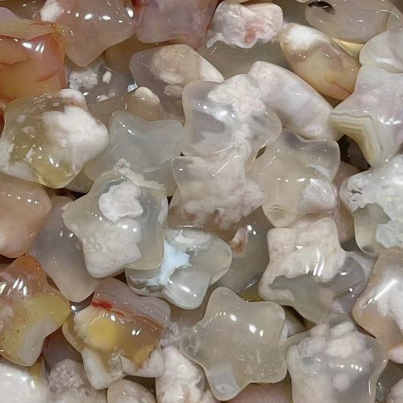Natural Cherry Blossom Agate Star ประมาณ 17 มม. Through Hole แกะสลักชิ้นคริสตัล Hand-Made เครื่องประดับ diy อุปกรณ์เสริม Simple All-Match ของขวัญ