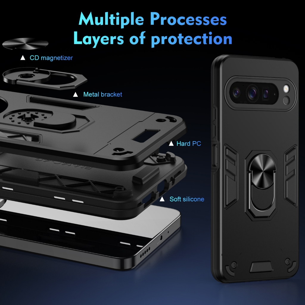 ปลอกสําหรับ Google Pixel 9 Pro XL 5G Pixel9ProXL GGX8B GZC4K GQ57S เคสโทรศัพท์รถผู้ถือแหวนแม่เหล็กวง